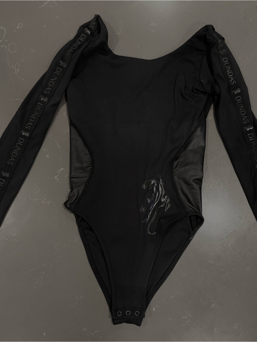 DUNDAS Black Long-Sleeve Logo Bodysuit with Sheer Panels